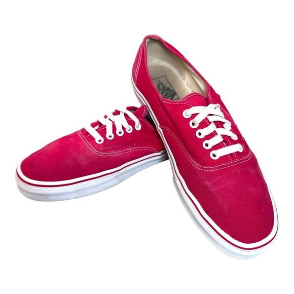 Vans Off The Wall Mens US 12 Red Canvas Lace-Up Sneakers Classic White Soles SEE - Picture 2 of 16